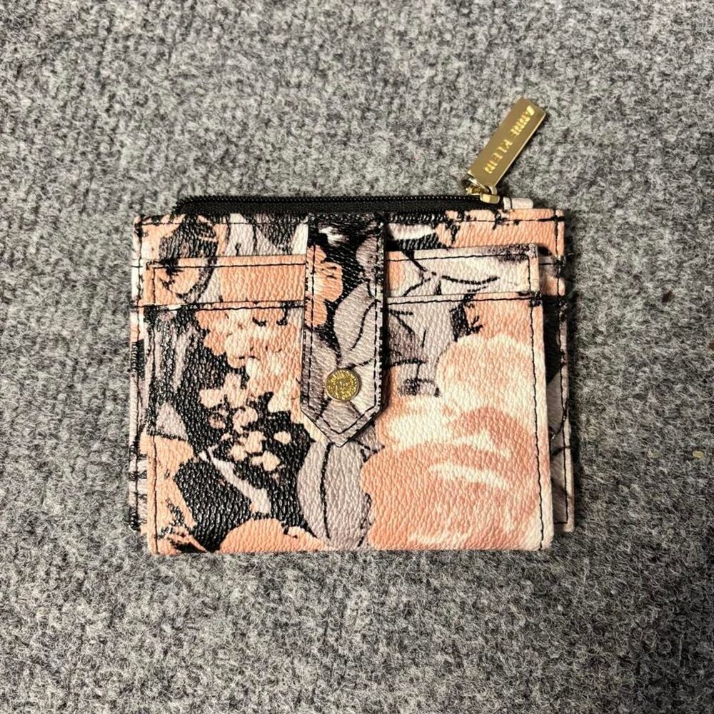 Anne-klein Women's floral print wallet with pink, black, and beige tones